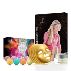 Best deal 🎉 Predire Paris Oxygen & Vitamin Infused Gold Masks w/ Bath Rejuvenating Collection-Pink Robe 🔥